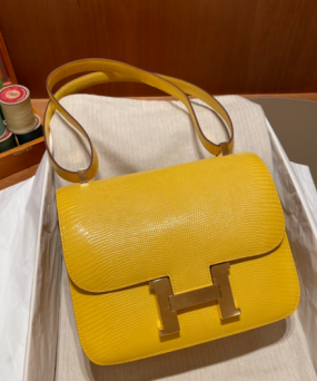 에르메스 콘스탄스24 옐로우 금장 리자드 가죽